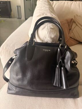 Coach Black Leather Satchel with Tassel Accents